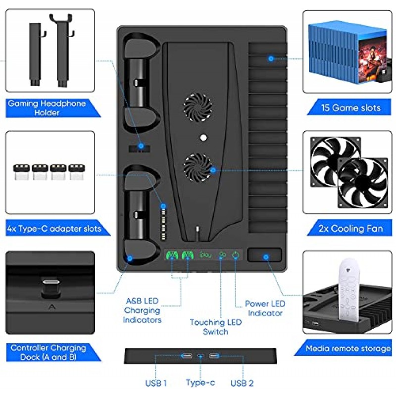 New World For PS5 Vertical Stand for PS5 Digital Edition and Disc Edition Console with Cooling Fan