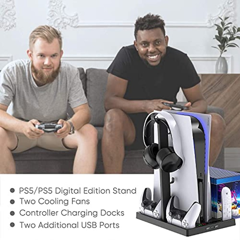 New World For PS5 Vertical Stand for PS5 Digital Edition and Disc Edition Console with Cooling Fan