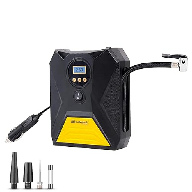 GoMechanic Gusto T10 Digital Tyre Inflator for Car 150 psi, 12V DC Portable Air Pump Compressor Suitable for Bikes