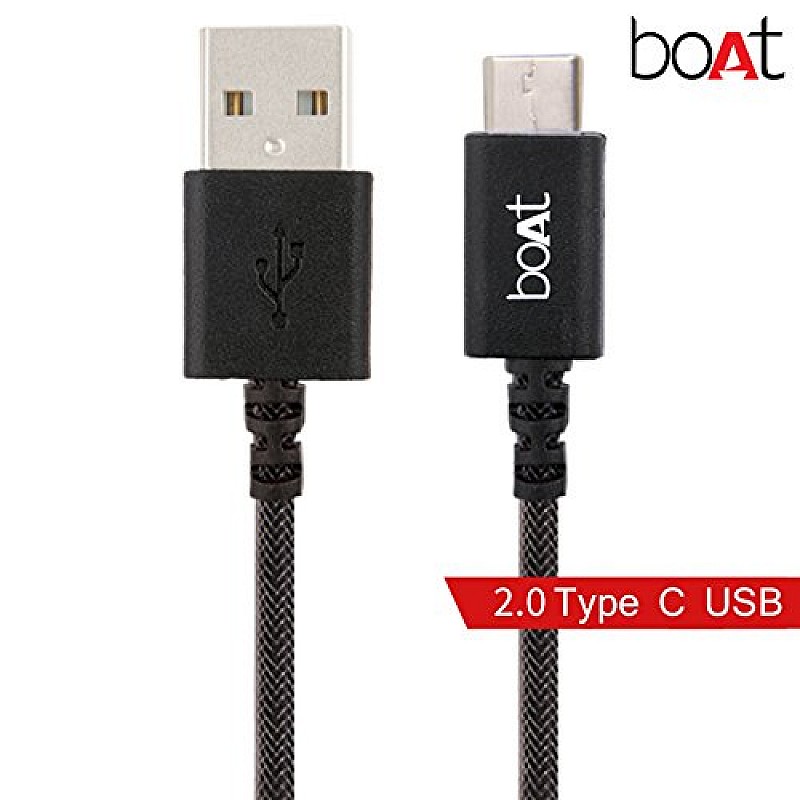 boAt Type-C A400 Type-C to USB A 2 Mtrs Cable 3A Fast Charging And 480mbps Data Transmission (Black)