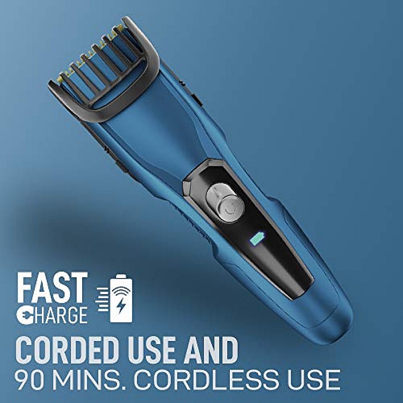 SYSKA HT1250 BeardPro Corded & Cordless Men's Trimmer with Self Sharpening Titanium Coated Blades, 20 Length Settings  90 Min Runtime Blue