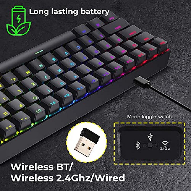 Zebronics ZEB-MAX NINJA wireless mechanical keyboard with 3 Bluetooth connections, 2.4GHz Nano receiver (Black)