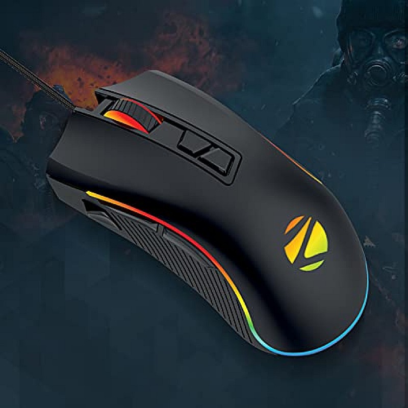 Zebronics Zeb-Tempest Plus 8-Button Wired Gaming Mouse with Rapid Fire Key, 6400 DPI Sensor, Rubber Finish, RGB Lights