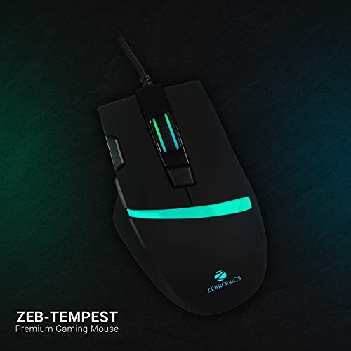 Zebronics Zeb-Tempest Plus 8-Button Wired Gaming Mouse with Rapid Fire Key, 6400 DPI Sensor, Rubber Finish, RGB Lights Zebronics Zeb-Tempest Plus 8-Button Wired Gaming Mouse with Rapid Fire Key, 6400 DPI Sensor, Rubber Finish, RGB Lights