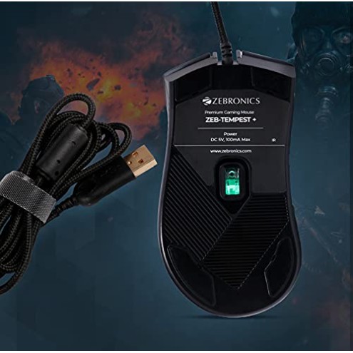 Zebronics Zeb-Tempest Plus 8-Button Wired Gaming Mouse with Rapid Fire Key, 6400 DPI Sensor, Rubber Finish, RGB Lights Zebronics Zeb-Tempest Plus 8-Button Wired Gaming Mouse with Rapid Fire Key, 6400 DPI Sensor, Rubber Finish, RGB Lights