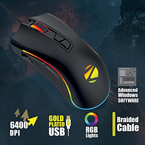 Zebronics Zeb-Tempest Plus 8-Button Wired Gaming Mouse with Rapid Fire Key, 6400 DPI Sensor, Rubber Finish, RGB Lights Zebronics Zeb-Tempest Plus 8-Button Wired Gaming Mouse with Rapid Fire Key, 6400 DPI Sensor, Rubber Finish, RGB Lights