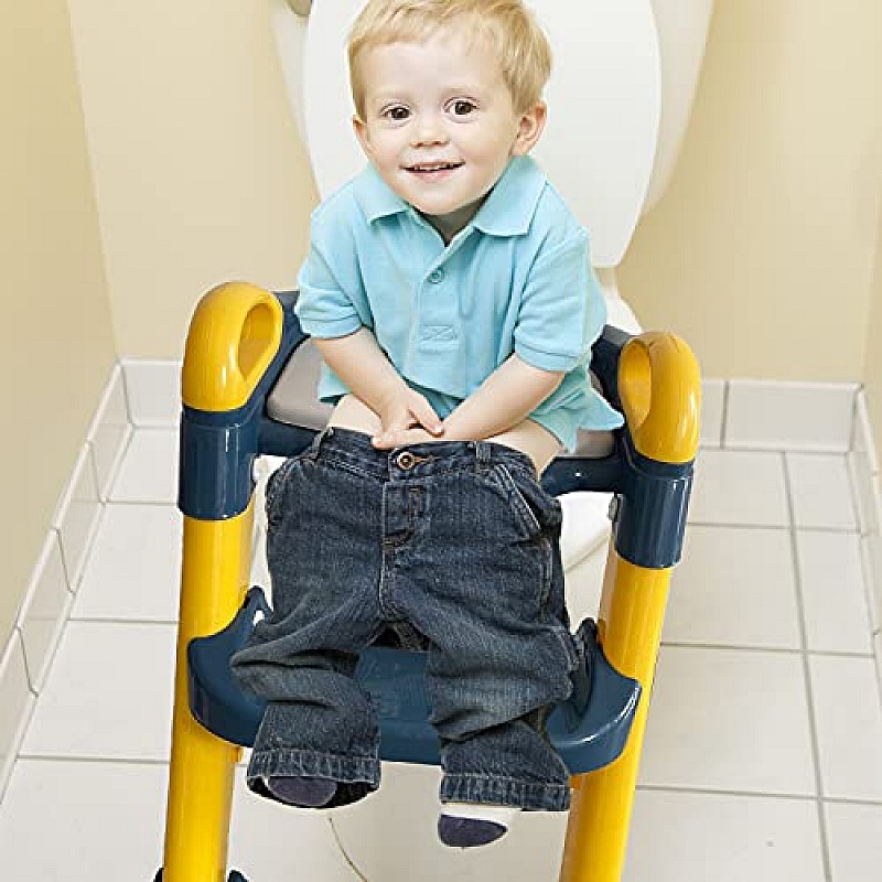 LuvLap trainer potty seat with ladder, potty seat cum toilet seat, Fits all standard size toilets for 1 + Year child (Yellow & Blue)