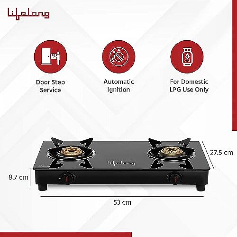 Lifelong 2 Burner Gas Stove Top for Kitchen (Black, LLGS912)