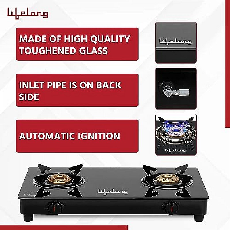 Lifelong 2 Burner Gas Stove Top for Kitchen (Black, LLGS912)