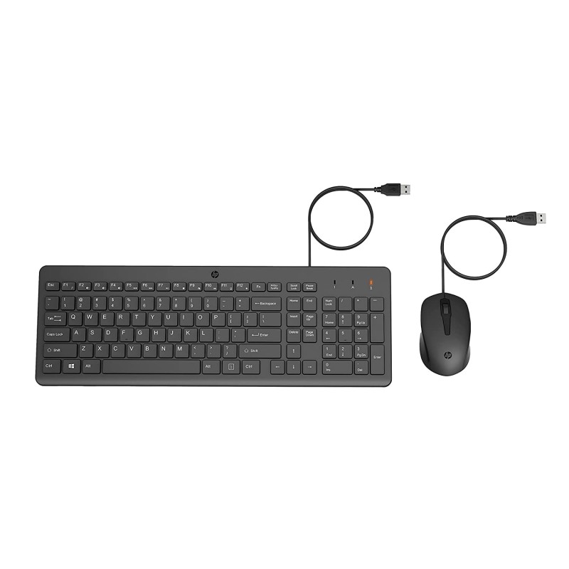 HP 150 Wired Keyboard and Mouse Combo with Instant USB Plug-and-Play Setup Black