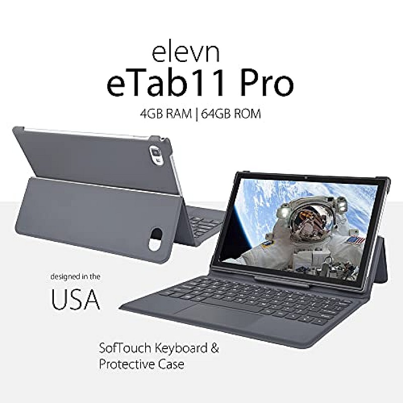 elevn eTab11 Pro Tablet with Keyboard (10.1-inch Magnetic Docking Keyboard, 4GB 64GB,  Aluminium Grey