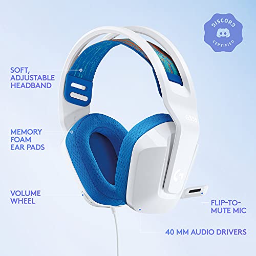 Logitech G335 Lightweight Gaming Wired Over Ear Headphones with Mic White Logitech G335 Lightweight Gaming Wired Over Ear Headphones with Mic White
