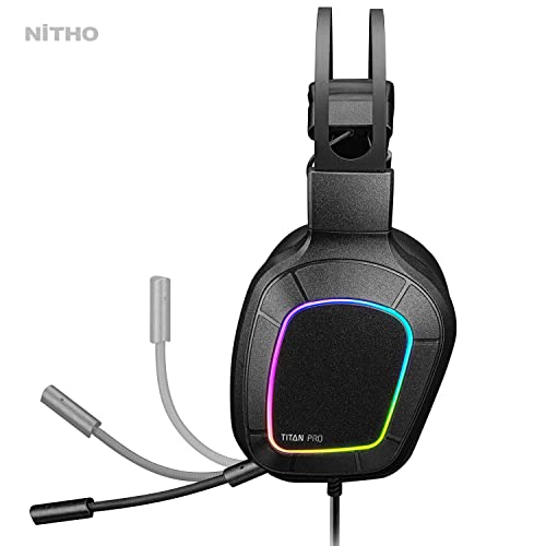 Nitho Titan PRO 7.1 Surround Gaming Headset with Cardioid Microphone Over-Ear Wired Gaming Headphones with RGB LED Black Nitho Titan PRO 7.1 Surround Gaming Headset with Cardioid Microphone Over-Ear Wired Gaming Headphones with RGB LED Black