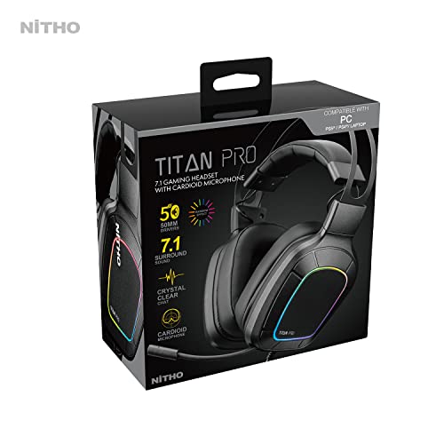 Nitho Titan PRO 7.1 Surround Gaming Headset with Cardioid Microphone Over-Ear Wired Gaming Headphones with RGB LED Black Nitho Titan PRO 7.1 Surround Gaming Headset with Cardioid Microphone Over-Ear Wired Gaming Headphones with RGB LED Black