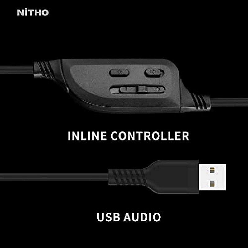 Nitho Titan PRO 7.1 Surround Gaming Headset with Cardioid Microphone Over-Ear Wired Gaming Headphones with RGB LED Black