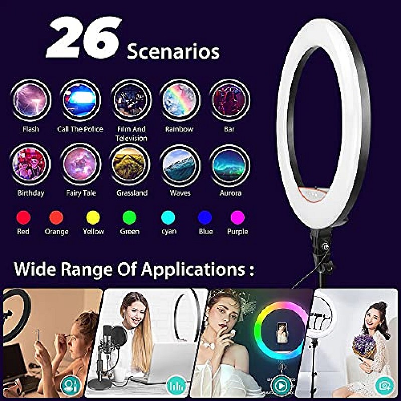 AIRTREE Portable MJ26 10'' RGB Desktop Soft LED Ring Light 16 RGB Colors with Mini Tripod Stand for Making You_Tube