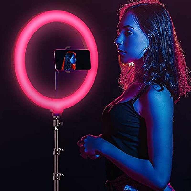 AIRTREE Portable MJ26 10'' RGB Desktop Soft LED Ring Light 16 RGB Colors with Mini Tripod Stand for Making You_Tube