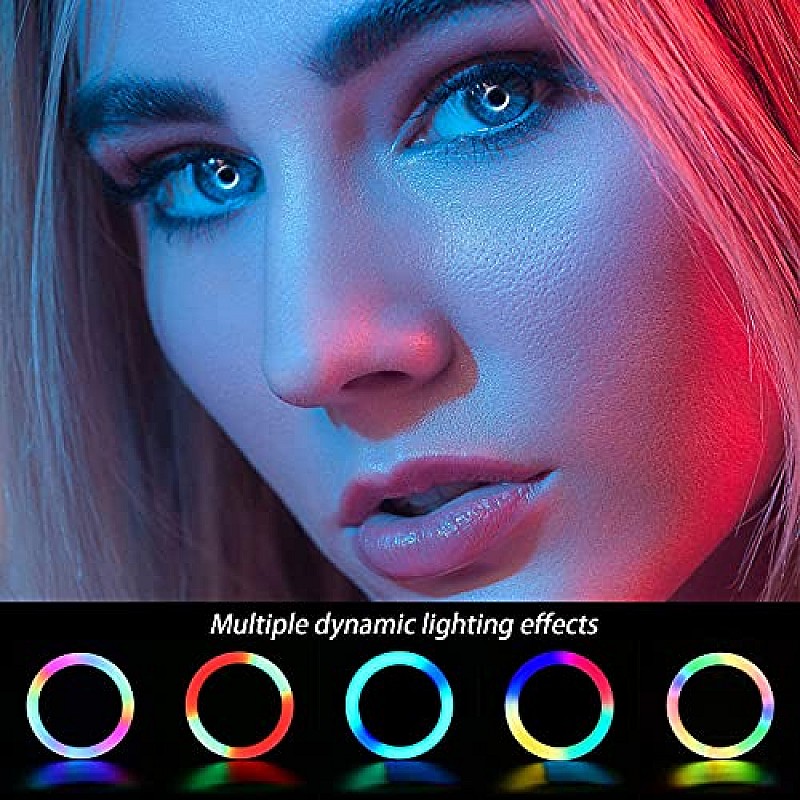 AIRTREE Portable MJ26 10'' RGB Desktop Soft LED Ring Light 16 RGB Colors with Mini Tripod Stand for Making You_Tube