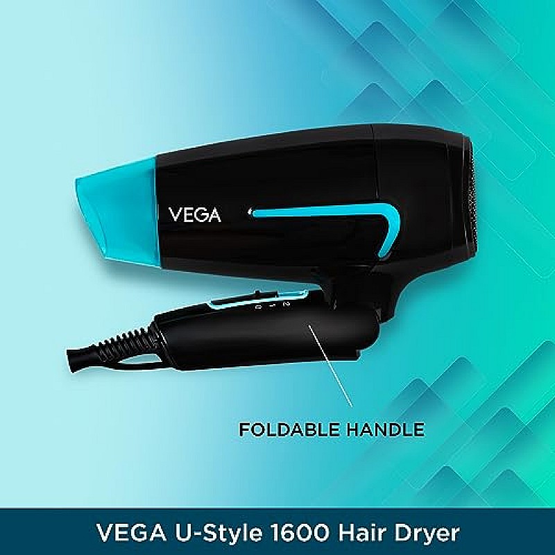 Vega Hair Dryer For Women and Men With Cool Shot Button, (U-Style Dryer 1600 Watts, Vhdh-24),Black