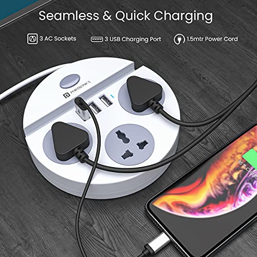 Portronics Power Plate 5 1500W Power Converter with USB Charger & Mobile Holder 3AC Socket + 3USB Ports I 1.5 m Cord Length ( White) Portronics Power Plate 5 1500W Power Converter with USB Charger & Mobile Holder 3AC Socket + 3USB Ports I 1.5 m Cord Length ( White)