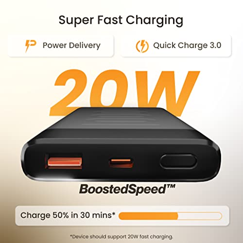 Ambrane 10000mAh Slim Power Bank, 20W Fast Charging, Dual Output, Type C PD (Input & Output), Quick Charge (Stylo 10K, Black) Ambrane 10000mAh Slim Power Bank, 20W Fast Charging, Dual Output, Type C PD (Input & Output), Quick Charge (Stylo 10K, Black)