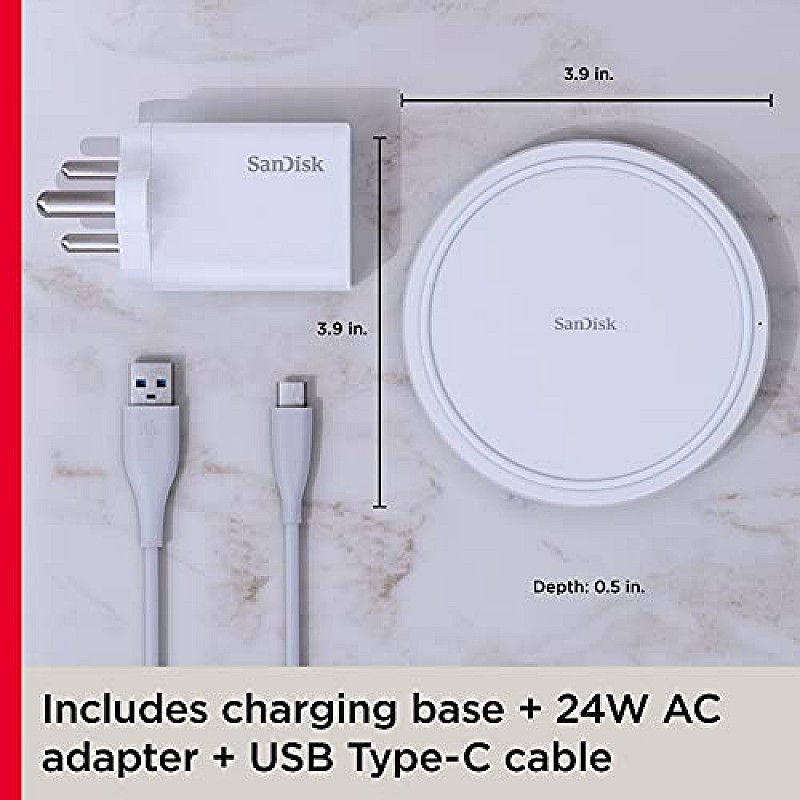 SanDisk iXpand Wireless 15W Charger with QC 3.0 Adapter Included for Qi-Compatible Phones (White)