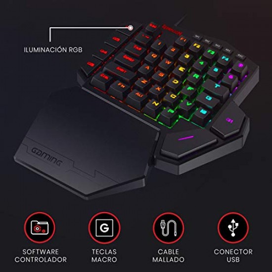 Redragon K585-blue switch DITI One-Handed RGB Mechanical Blue Switches, Type-C Professional Wired Gaming Keyboard (Black)