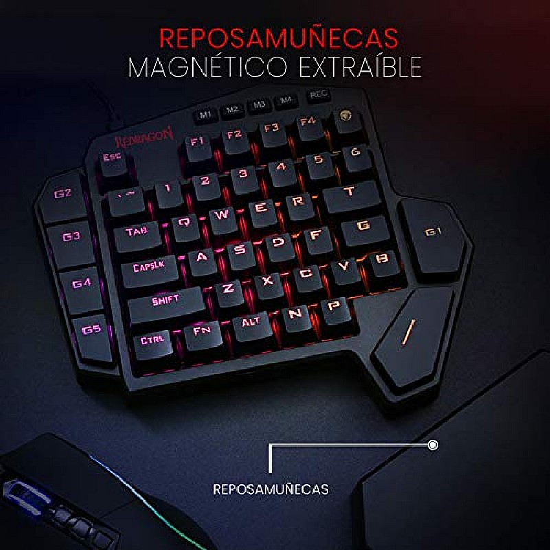 Redragon K585-blue switch DITI One-Handed RGB Mechanical Blue Switches, Type-C Professional Wired Gaming Keyboard (Black)