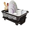 Cutting EDGE Polyethylene Durable Kitchen Sink Dish Rack Drainer Washing Basket with Tray (Dark Brown, Side Tray)(Small Size)