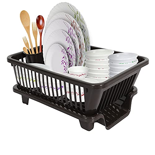 Cutting EDGE Polyethylene Durable Kitchen Sink Dish Rack Drainer Washing Basket with Tray (Dark Brown, Side Tray)(Small Size) Cutting EDGE Polyethylene Durable Kitchen Sink Dish Rack Drainer Washing Basket with Tray (Dark Brown, Side Tray)(Small Size)