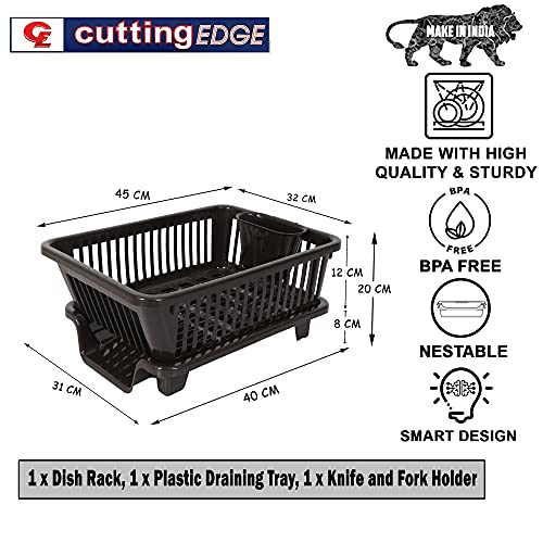 Cutting EDGE Polyethylene Durable Kitchen Sink Dish Rack Drainer Washing Basket with Tray (Dark Brown, Side Tray)(Small Size) Cutting EDGE Polyethylene Durable Kitchen Sink Dish Rack Drainer Washing Basket with Tray (Dark Brown, Side Tray)(Small Size)