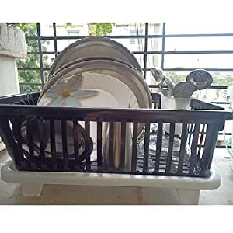 Cutting EDGE Polyethylene Durable Kitchen Sink Dish Rack Drainer Washing Basket with Tray (Dark Brown, Side Tray)(Small Size)