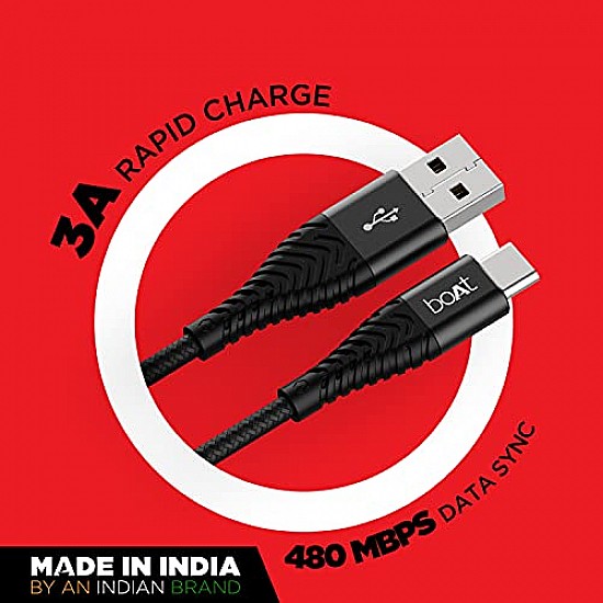 boAt Type C A420 Tangle-free, Sturdy Type C Cable with 3A Rapid Charging & 480mbps (Mercurial Black)