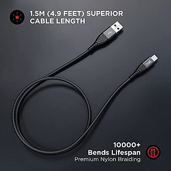 boAt Type C A420 Tangle-free, Sturdy Type C Cable with 3A Rapid Charging & 480mbps (Mercurial Black)