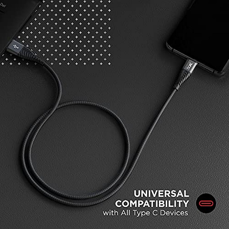 boAt Type C A420 Tangle-free, Sturdy Type C Cable with 3A Rapid Charging & 480mbps (Mercurial Black)