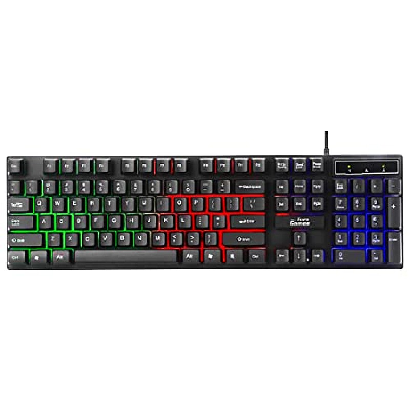 RPM Euro Games Gaming Keyboard Wired 7 Color LED Illuminated And Spill Proof Keys, Black, Medium