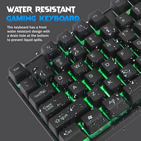 RPM Euro Games Gaming Keyboard Wired 7 Color LED Illuminated & Spill Proof Keys, Black, Medium