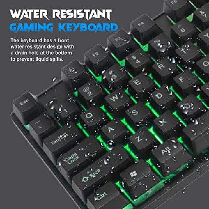 RPM Euro Games Gaming Keyboard Wired 7 Color LED Illuminated And Spill Proof Keys, Black, Medium