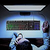 RPM Euro Games Gaming Keyboard Wired 7 Color LED Illuminated And Spill Proof Keys, Black, Medium