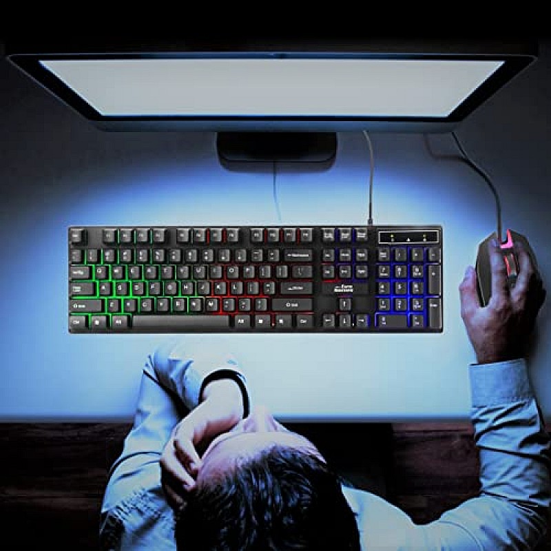 RPM Euro Games Gaming Keyboard Wired 7 Color LED Illuminated And Spill Proof Keys, Black, Medium