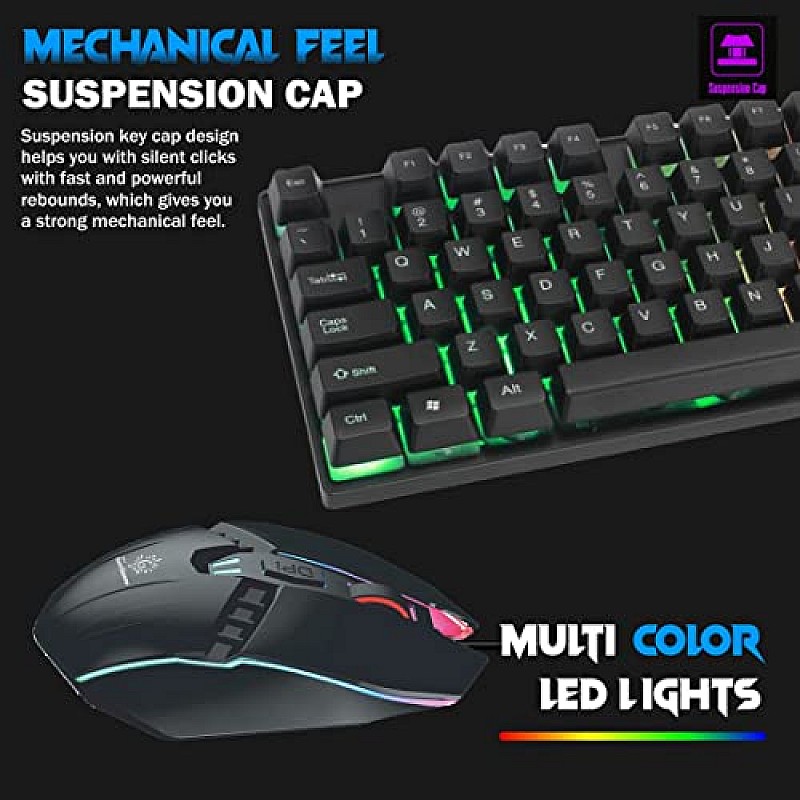 RPM Euro Games Gaming Keyboard Wired 7 Color LED Illuminated And Spill Proof Keys, Black, Medium