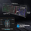 RPM Euro Games Gaming Keyboard Wired 7 Color LED Illuminated And Spill Proof Keys, Black, Medium