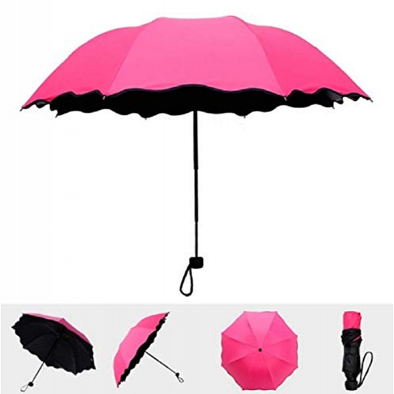 AIRTREE Magic Umbrella Changing Secret Blossoms Occur with Water Magic Print 3 Fold Umbrella for UV, Sun & Rain - Multi Colour