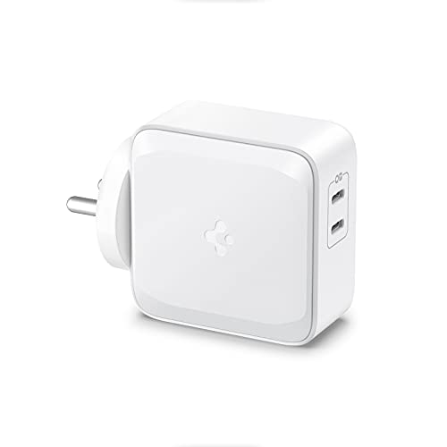 Spigen PE2007 70W GaN Dual Port Fast iPhone Wall Charger Compatible with All C Type Mobile Phones and Devices - White Spigen PE2007 70W GaN Dual Port Fast iPhone Wall Charger Compatible with All C Type Mobile Phones and Devices - White