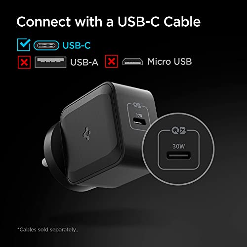 Spigen PE2008 30W Fast GaN 1-Port Fast iPhone Charger Compatible with All C Type Mobile Phones and Devices - Black Spigen PE2008 30W Fast GaN 1-Port Fast iPhone Charger Compatible with All C Type Mobile Phones and Devices - Black
