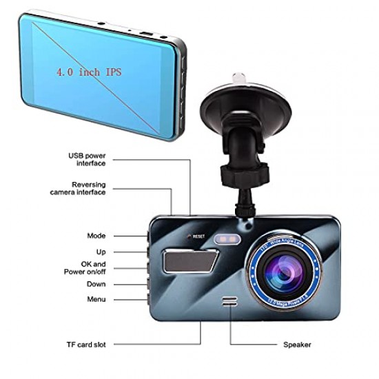 Sprugal Car Dashcam Dual Lens Front and Rear DVR Video Recorder, 170 Degree Lens, FHD 1080P IPS Screen