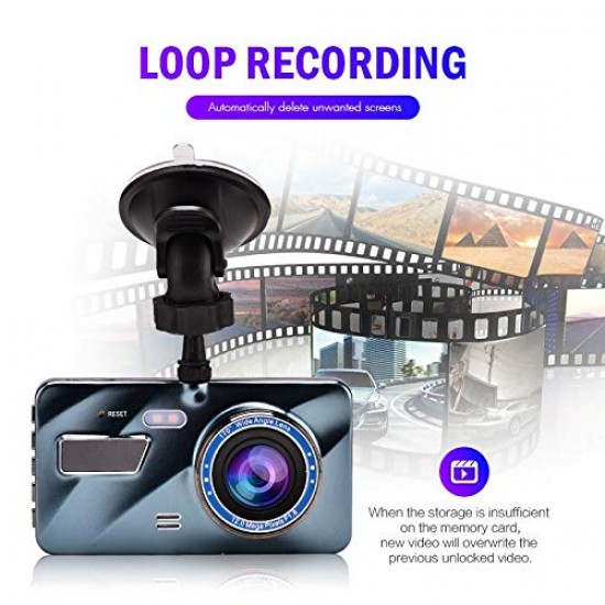 Sprugal Car Dashcam Dual Lens Front and Rear DVR Video Recorder, 170 Degree Lens, FHD 1080P IPS Screen