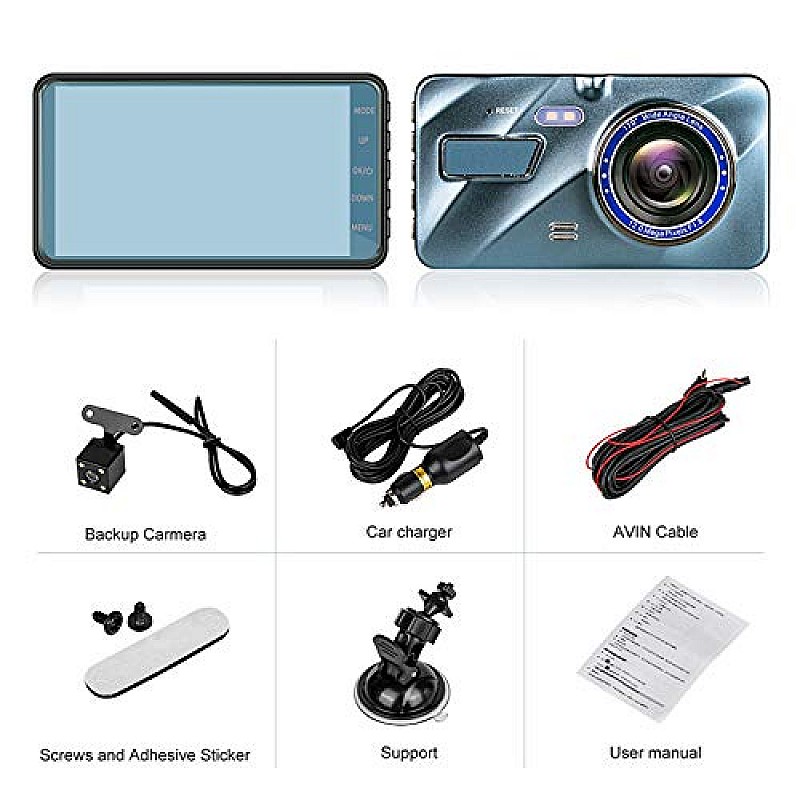 Sprugal Car Dashcam Dual Lens Front and Rear DVR Video Recorder, 170 Degree Lens, FHD 1080P IPS Screen