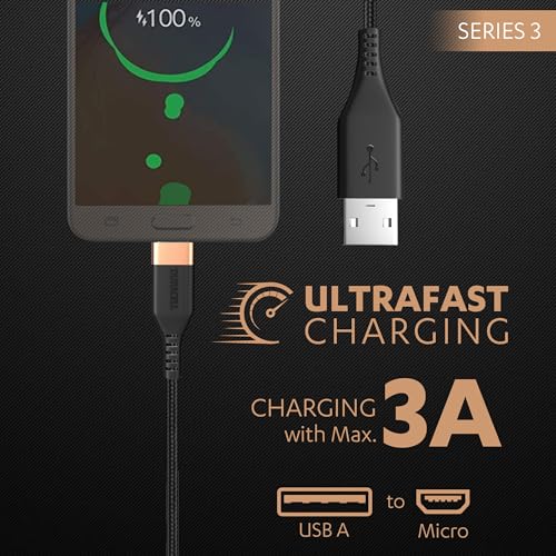 Duracell Micro USB 3A Braided Sync Fast Charging Cable, 3.9 Feet (1.2M) Black Duracell Micro USB 3A Braided Sync Fast Charging Cable, 3.9 Feet (1.2M) Black