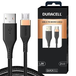 Duracell Micro USB 3A Braided Sync Fast Charging Cable, 3.9 Feet (1.2M) Black
